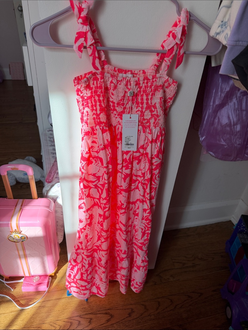 Lilly Pulitzer Coral and Pink Floral Tie-Shoulder Dress cane coral crab
